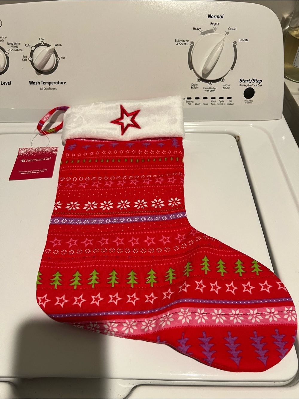 Craft Red Holiday Stocking with Green Tree & White Cuff